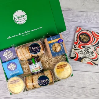 Family Devon Cream Tea Hamper with Hot Chocolate and Langage Farm clotted cream