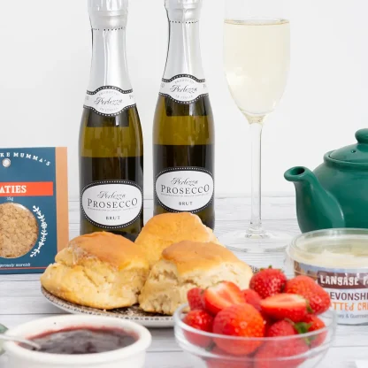 Miniature bottles of prosecco with Devon Cream Tea Kit