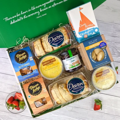 Family Devon Cream Tea Hamper with Fudge and Langage Farm clotted cream