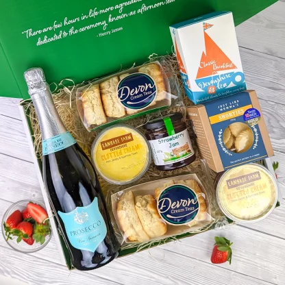 Family Devon Cream Tea Hamper with Prosecco and Langage Farm clotted cream