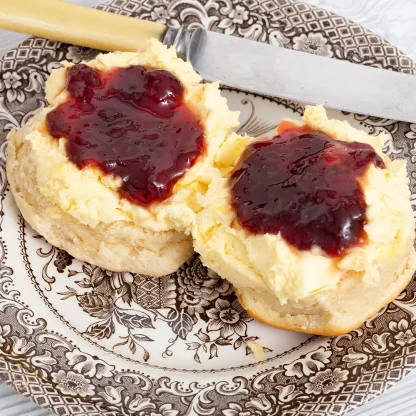 Devon Cream Teas with clotted cream and jam on top