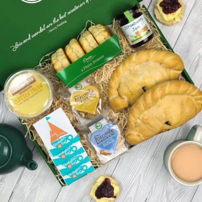 The Devon Cream Tea and Pasty Hamper including Langage Farm clotted cream