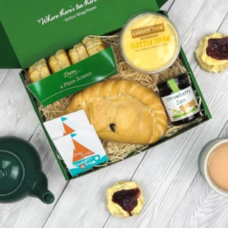 The small Devon cream tea and pasty hamper with Langage Farm clotted cream